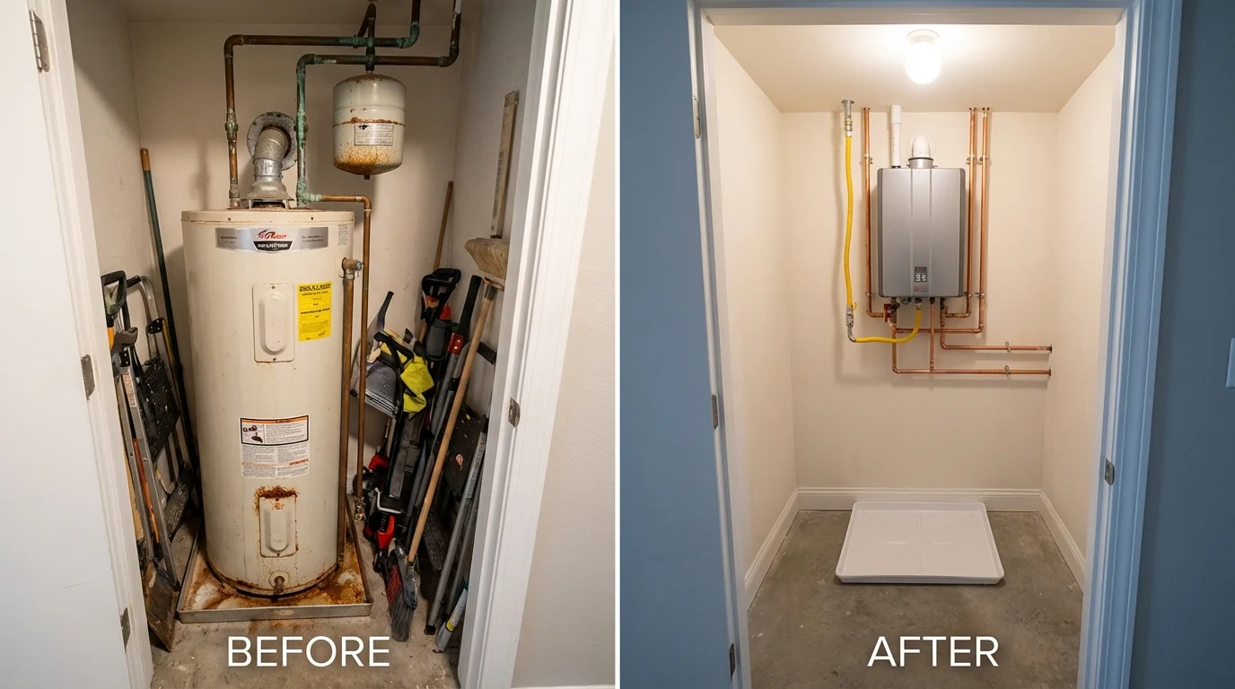 Tank water heater versus wall-mounted tankless unit comparison for Kingston, OH homeowners